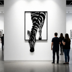 Precision CNC laser-cut metal artwork Unique abstract zebra design with 3D depth Premium heavy-duty steel construction Matte black powder-coated finish Contemporary framed wall art style Rust-resistant & long-lasting durability Creates a bold visual focal point Easy wall-mount installation Suitable for modern & artistic interiors Custom sizes and finishes available