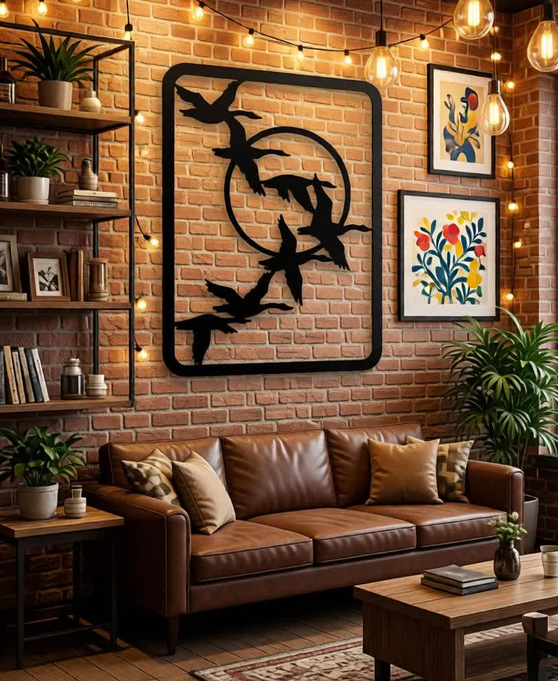 Add a sense of freedom, movement, and modern elegance to your interiors with the Flying Birds CNC Metal Wall Art. This beautifully minimal design features a graceful flock of birds in flight enclosed within a sleek geometric frame, symbolizing freedom, journey, and harmony with nature. Its clean lines and artistic balance make it a perfect statement piece for contemporary spaces. Crafted using advanced CNC laser cutting technology, each bird silhouette is precisely cut to capture natural motion and fine detailing. Made from high-quality metal and finished with a durable matte black powder coating, this wall art offers long-lasting durability while maintaining a refined, modern look. The open-frame structure allows light and shadow to interact with the wall, adding depth without overpowering the space. Whether placed in a living room, hallway, bedroom, or office, this artwork brings a calm and uplifting presence that enhances modern, minimalist, and nature-inspired interiors. Ideal for those who appreciate subtle yet meaningful décor, this CNC metal bird wall art blends simplicity with artistic expression, making it a timeless addition to any setting.
