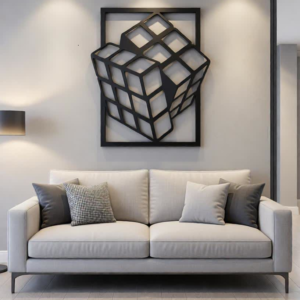 Add a bold architectural statement to your interior with this Modern 3D Geometric Cube Metal Wall Art. Designed to create depth, movement, and visual intrigue, this striking artwork features an illusion-style open cube structure framed within a clean rectangular border. The layered geometric form produces a captivating three-dimensional effect that instantly draws attention. Expertly crafted from high-quality metal, this wall art showcases precision-cut lines and smooth edges for a sleek, contemporary finish. The matte black coating enhances its modern appeal while providing durability and resistance to wear, ensuring long-lasting beauty with minimal maintenance. Perfect for modern homes and professional spaces, this geometric wall décor blends abstract art with architectural design. Whether displayed in a living room, office, hallway, or reception area, it adds sophistication and a sense of modern creativity to any wall. The balanced structure and minimalist design allow it to complement industrial, modern, and contemporary interiors effortlessly. Designed for easy wall mounting, this piece delivers a clean, floating appearance that transforms plain walls into bold focal points. It is an ideal choice for those who appreciate modern design, abstract geometry, and statement décor that stands out without overwhelming the space.