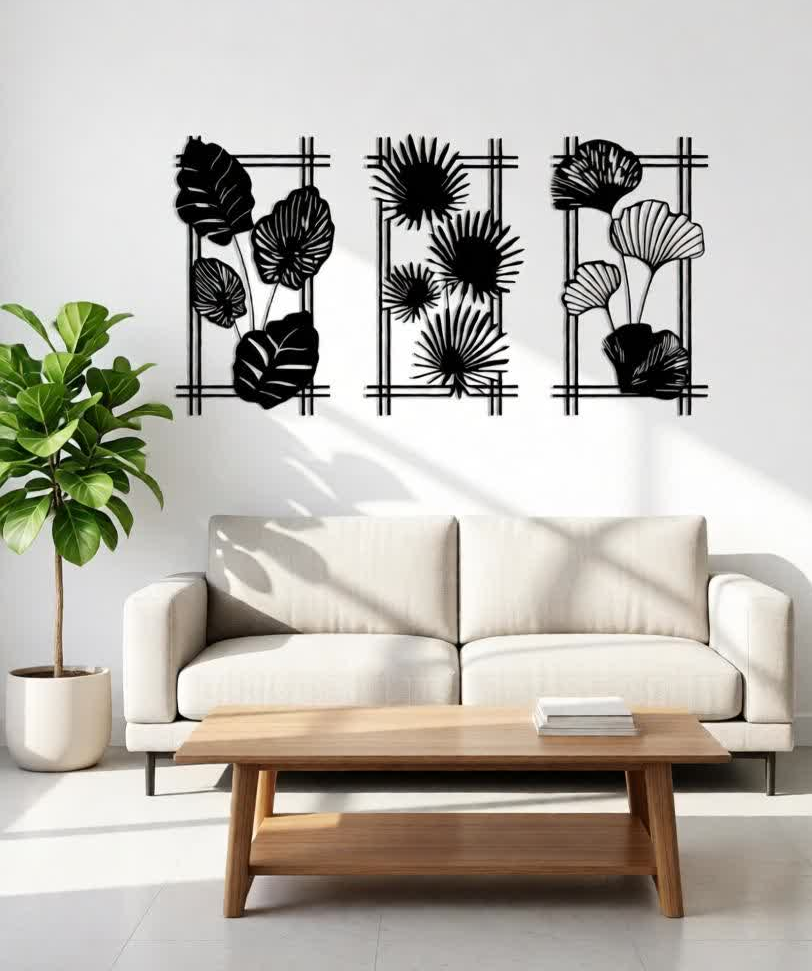 Modern Botanical CNC Metal Wall Art Set - Image 2