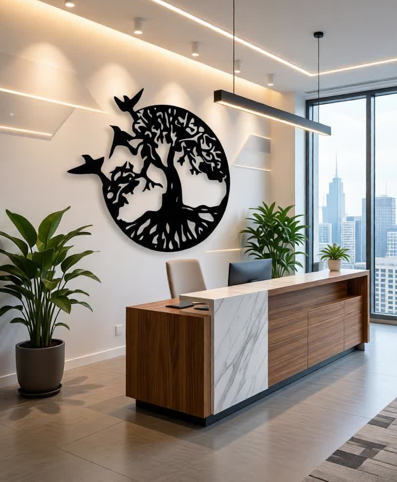 Enhance your wall décor with this elegant Tree of Life CNC Metal Wall Art, a timeless symbol of growth, strength, balance, and connection to nature. The circular design combined with flowing branches and flying birds creates a calm yet powerful artistic statement, perfect for modern and minimalist interiors. Precision-crafted using advanced CNC laser cutting technology, this wall art features smooth edges and intricate detailing. Finished in classic black, it blends effortlessly with any décor style while adding depth and sophistication to your space. Ideal for living rooms, bedrooms, offices, meditation areas, and entryways, this artwork brings harmony and artistic charm to your walls.