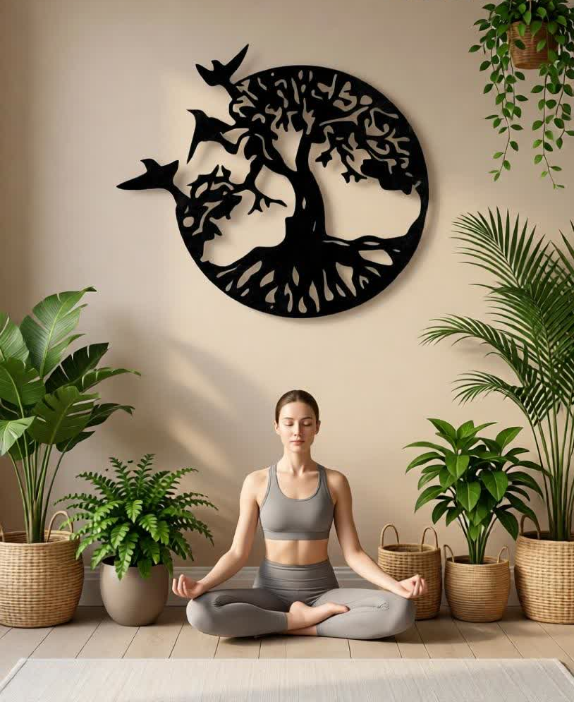 Enhance your wall décor with this elegant Tree of Life CNC Metal Wall Art, a timeless symbol of growth, strength, balance, and connection to nature. The circular design combined with flowing branches and flying birds creates a calm yet powerful artistic statement, perfect for modern and minimalist interiors. Precision-crafted using advanced CNC laser cutting technology, this wall art features smooth edges and intricate detailing. Finished in classic black, it blends effortlessly with any décor style while adding depth and sophistication to your space. Ideal for living rooms, bedrooms, offices, meditation areas, and entryways, this artwork brings harmony and artistic charm to your walls.