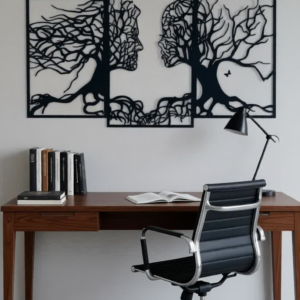 Make a bold artistic statement with this Abstract Faces Tree Roots CNC Metal Wall Art (Triptych). This thought-provoking design symbolises connection, balance, and the deep bond between nature and humanity. The flowing tree branches seamlessly form expressive human profiles across three panels, creating a powerful visual narrative and a striking focal point for modern interiors. Expertly crafted using advanced CNC laser cutting technology, every line is clean and precise, delivering a refined contemporary look. Finished in classic black, this wall art complements minimalist, modern, and luxury décor styles effortlessly. Perfect for living rooms, offices, lounges, studios, and reception areas, this artwork adds depth, emotion, and sophistication to any wall.