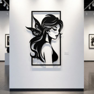 Add a touch of elegance and fantasy to your space with the Angel Woman CNC Metal Wall Art. This beautifully crafted design showcases a graceful female profile accented with delicate angel wings, symbolizing freedom, beauty, and inner strength. The flowing hair, soft facial expression, and balanced framing create a calm yet captivating visual that blends perfectly with modern, minimalist, and luxury interiors. This artwork acts as a refined statement piece, enhancing the ambiance without overpowering the space. Precisely crafted using advanced CNC laser cutting technology, the design features sharp detailing and smooth edges. Made from high-quality metal and finished with a matte black powder coating, it offers durability, rust resistance, and long-lasting elegance. Perfect for art lovers who appreciate feminine aesthetics with a contemporary edge.