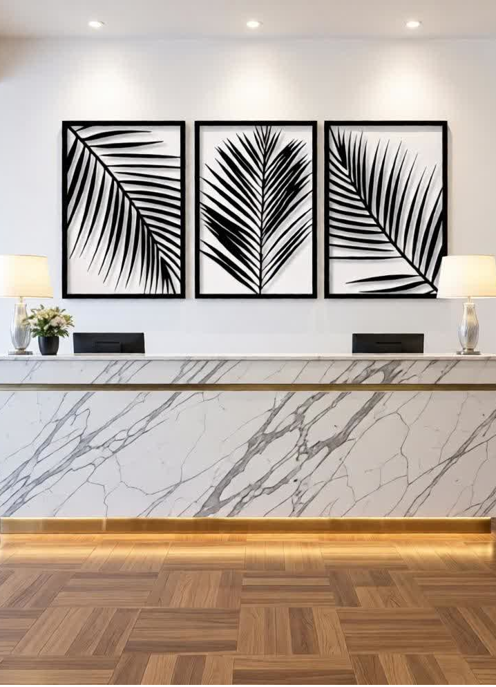 Bring a calm, tropical vibe to your space with this Modern Palm Leaf CNC Metal Wall Art Set. Designed as a set of three elegant panels, each artwork features a unique palm leaf pattern that creates a clean, minimal, and nature-inspired look. Perfect for modern, Scandinavian, and contemporary interiors, this wall décor instantly elevates any living space. Crafted using precision laser cutting technology, the fine leaf details stand out beautifully against the wall. The matte black powder-coated finish adds sophistication while ensuring long-lasting durability.