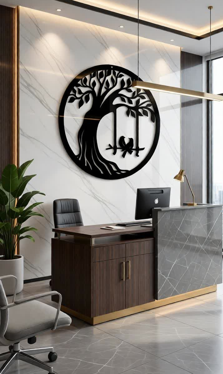 Elevate your interiors with this Romantic Tree Couple Metal Wall Art, a beautiful combination of nature-inspired design and heartfelt symbolism. Featuring an elegant tree with spreading branches and a charming swing where two love birds sit together, this artistic wall décor represents love, companionship, and togetherness. The intricate precision laser-cut metal design highlights the graceful tree branches and delicate bird silhouettes, creating a visually captivating décor piece. The matte black finish enhances the artistic detailing and gives the wall art a modern, stylish appearance that blends effortlessly with contemporary and minimalist interiors. This wall décor is perfect for those who want to bring warmth, romance, and natural beauty into their living space.