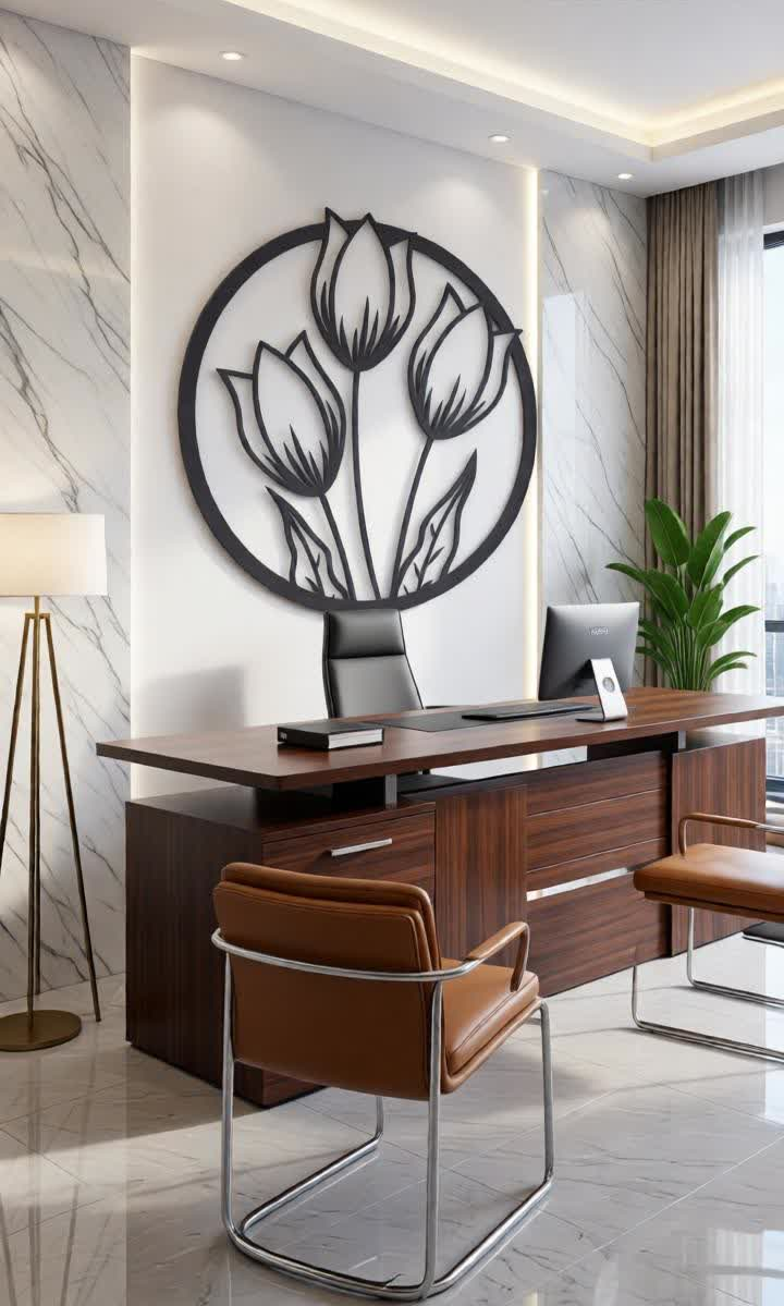Elevate your interiors with this Elegant Tulip Flower Metal Wall Art, a beautiful combination of natural inspiration and contemporary design. Featuring three graceful tulip flowers enclosed within a circular frame, this artistic wall décor symbolizes beauty, growth, and positivity while adding a refreshing botanical touch to your home. The intricate precision laser-cut metal design highlights the delicate tulip petals and slender stems, creating a visually captivating centerpiece for your wall. The matte black finish enhances the elegance and depth of the floral pattern, making it a stylish décor element that complements both modern and minimalist interiors. This wall décor is perfect for those who appreciate nature-inspired décor and sophisticated design, bringing warmth and elegance to any room.