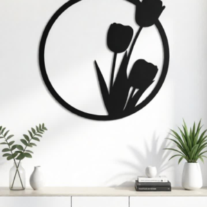 Minimalist Tulip CNC Laser Cut Metal Wall Art – Modern Round Floral Wall Decor, Elegant Botanical Wall Hanging for Living Room, Bedroom, Office & Contemporary Home Decoration