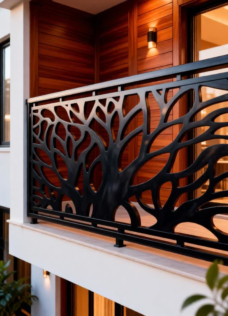 Transform your home’s exterior with our Signature Laser-Cut Tree Branch Railing. This isn't just a safety barrier; it’s a piece of architectural art. Designed to mimic the organic silhouettes of nature, this railing provides a sophisticated, modern edge to any balcony, terrace, or deck. The intricate "Tree of Life" pattern offers an elegant balance between visibility and security, making it the perfect choice for high-end residential and commercial properties.