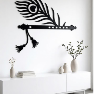 Enhance your home with divine elegance using this Krishna Flute with Peacock Feather CNC Laser Cut Metal Wall Art. Inspired by Lord Krishna’s sacred flute and peacock feather, this beautifully crafted design symbolizes peace, devotion, and spiritual harmony. Precision CNC laser cutting ensures clean detailing and a sleek modern finish. Perfect for living rooms, pooja rooms, meditation spaces, and temple décor, this durable metal wall hanging adds a meaningful and stylish spiritual touch to any home interior.