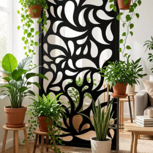 Transform your interiors with this stunning modern 3D cube design CNC jali partition panel, crafted to bring a perfect blend of style, functionality, and sophistication. The unique geometric cube pattern creates a mesmerizing visual depth, giving your space a contemporary and premium look. Designed using advanced CNC laser cutting technology, this panel delivers sharp detailing and flawless finishing. Its semi-open structure allows natural light and airflow to pass through while maintaining privacy, making it an ideal solution for modern space division. The elegant matte black finish enhances its aesthetic appeal and complements a wide range of interior styles—from minimalistic homes to luxury commercial spaces. This decorative partition not only separates areas but also acts as a statement décor piece, adding character and modern elegance to any environment.