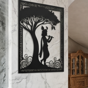 ✨ Elevate Your Interiors with Framed Lord Krishna Flute Metal Wall Art Infuse your home with divine melody and timeless elegance with this Lord Krishna Flute Metal Wall Art. Featuring a graceful silhouette of Lord Krishna playing his flute beneath the shade of a lush tree, this design is enclosed in an ornate floral border, symbolizing love, peace, and spiritual harmony. The intricate foliage and the classic pose of Krishna create a captivating visual appeal that brings serenity and charm to any space. This wall décor beautifully blends traditional devotion with modern craftsmanship, making it a perfect centerpiece for both contemporary and classic interiors.