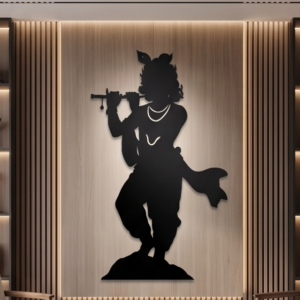 Infuse your home with divine melody and timeless elegance with this Lord Krishna Flute Metal Wall Art. Featuring a graceful silhouette of Lord Krishna playing his flute, this design symbolizes love, peace, and spiritual harmony. The flowing posture and intricate outline create a captivating visual appeal that brings serenity and charm to any space. This wall décor beautifully blends devotion with modern artistry, making it a perfect centerpiece for both contemporary and traditional interiors.