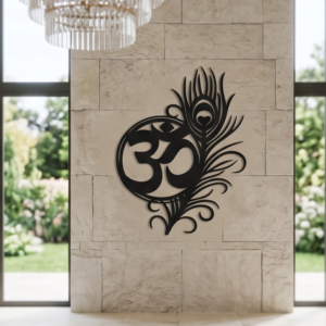 Infuse your home with spiritual energy and timeless elegance with this Om with Peacock Feather Metal Wall Art. Combining the sacred "Om" symbol with the graceful beauty of a peacock feather (Mor Pankh), this design symbolizes peace, prosperity, and divine protection. The intricate curves of the feather and the bold, circular Om symbol create a captivating visual appeal that brings serenity and charm to any space. This wall décor beautifully blends ancient spirituality with modern metal artistry, making it a perfect centerpiece for both contemporary and traditional interiors.